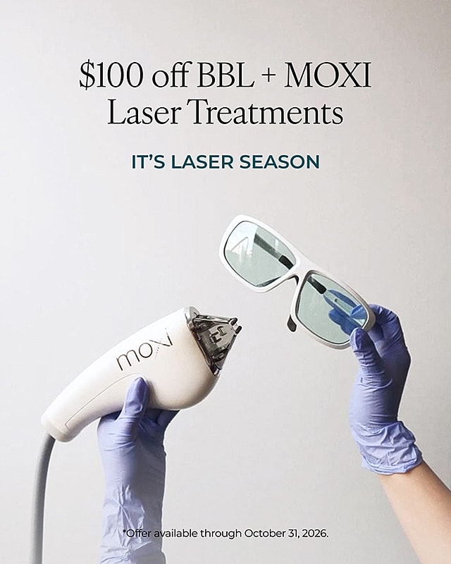 $100 off BBL and MOXI laser treatments promotion